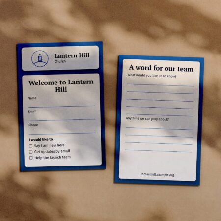 Church plant connect cards, front and back, a sample design