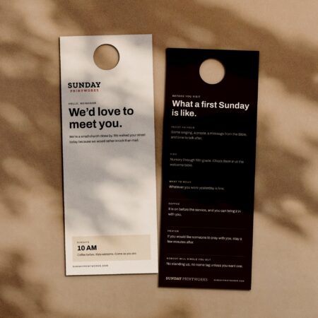 Door hangers, front and back, with the die-cut hole